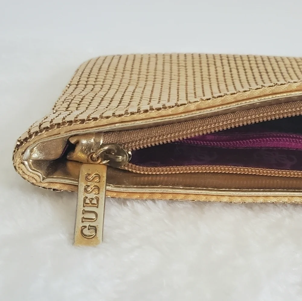 Guess Gold One Starry Night Metal Metallic Mesh Clutch Wristlet Purse